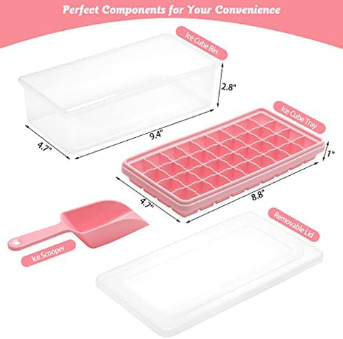 Food-grade Silicone Ice Cube Tray with Lid and Storage Bin for Freezer, Easy-Release 36 Small Nugget Ice Tray with Spill-Resistant Cover&Bucket, Flexible Ice Cube Molds with Ice Container, Scoop Cover