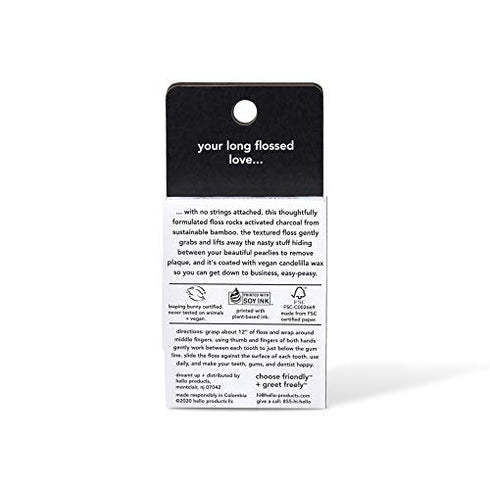 Hello Activated Charcoal Infused Floss Vegan Wax, Fresh Mint, Natural Peppermint Flavor, 3 Count