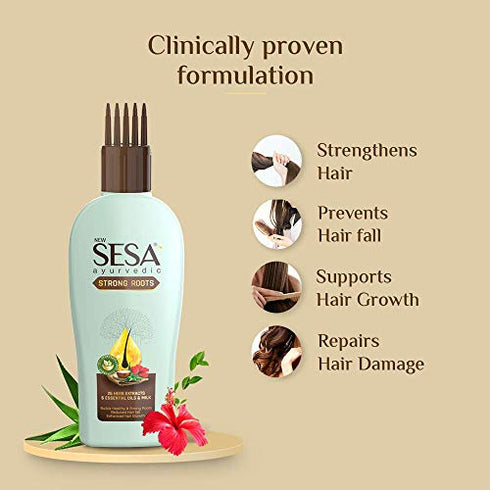 sesa Sesa Ayurvedic Strong Roots Hair Oil for Hair Fall Control and Hair Growth Prevents Hair Fall, Supports Growth, Repairs Damage Bhringraj and 25 Rare Herbs with 6 Nourishing Oils All Hair Types 100 ml (Pack of 1) Strong Roots Oil 100ml