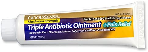 GoodSense Maximum Strength Triple Antibiotic Ointment plus Pain Relief, Soothes Painful Cuts, Scrapes, and Burns, While Preventing Infection, 1 Ounce