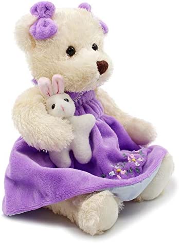 Oits-cute Small Baby Teddy Bear with Cloth Cute Stuffed Animal Soft Plush Toy 10" (Purple Dress with Rabbit)