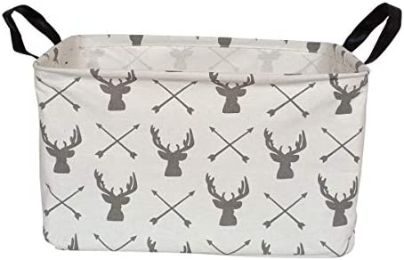 Rectangular Storage Bin Shelf Basket Canvas Fabric Toy Box,Waterproof Coating Nursery Hamper with Handles,Gift Basket for Home,Office,Clothes,Books(Deer)