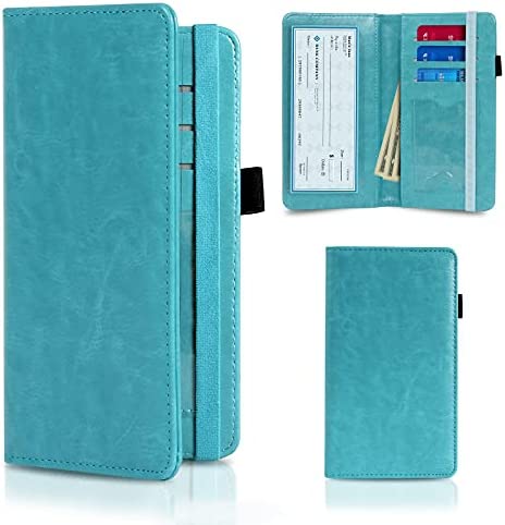 CoBak Checkbook Cover - Premium Leather Check Book Holder Wallet with RFID Blocking Function for Men and Women,Sky Blue