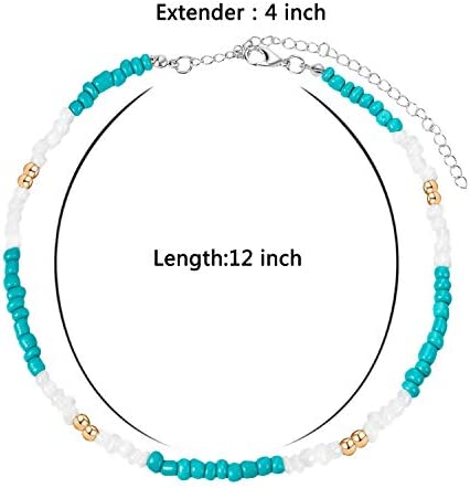Hicarer Seed Bead Choker Necklace Tiny Beaded Choker Boho Colorful Choker Necklace Chain Jewelry for Women and Girls, Adjustable 12-16 Inches (Color Set 1, 8 Pieces)