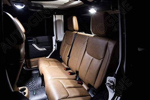 AUTOGINE 6 Piece CANBUS LED Interior Light Kit for Jeep Wrangler JK 4-Door 2007 2008 2009 2010 2011 2012 2013 2014 2015 2016 2017 Super Bright 6000K White Interior LED Bulbs Package + Install Tool