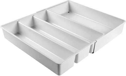 mDesign Adjustable, Expandable 4 Compartment Kitchen Cabinet Drawer Organizer - Divided Sections for Cutlery, Serving Spoons, Cooking Utensils, Gadgets - BPA Free, Food Safe - Light Gray