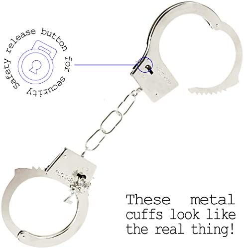Skeleteen Metal Handcuffs with Keys - Toy Police Costume Prop Accessories Metal Chain Hand Cuffs with Safety Release and Key