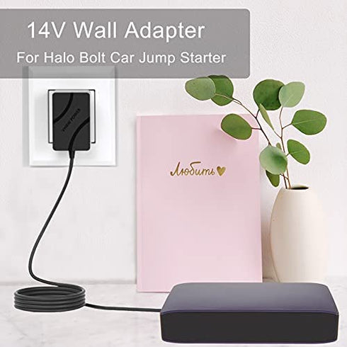 Replacement Halo Bolt Charger Cord, 14V Wall Adapter for Halo Bolt 57720, Halo Bolt 58830, Halo Bolt ACDC Wireless, Bolt Air Portable(126510) Car Jump Starter Charger