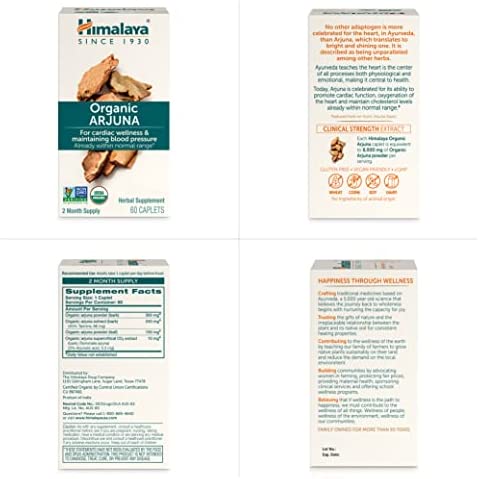 Himalaya Organic Arjuna, Blood Pressure Supplement for Cardiovascular Wellness and Heart Health, 700mg, 60 Caplets, 2 Month Supply