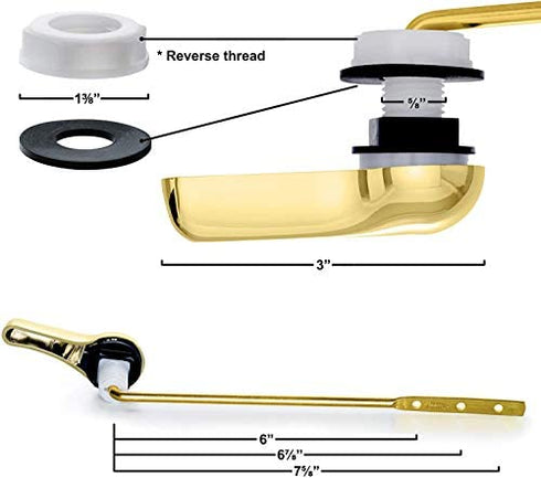 Qualihome Brass Polished Toilet Tank Flush Lever Handle, with Nut Lock, Gold Finished (Front Mount)