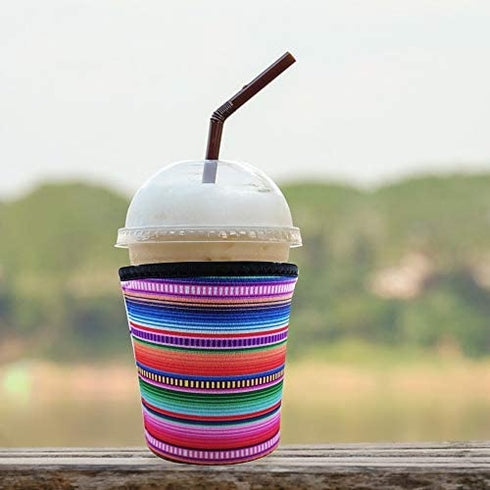 3 Pack Reusable Iced Coffee Sleeve | Insulator Cup Sleeve for Cold Drinks Beverages | Neoprene Cup Holder | Ideal for Starbucks, Dunkin Donuts & More (Rainbow)