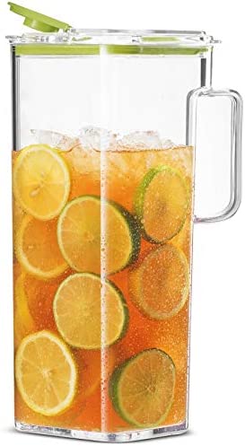 Komax Large Plastic Water Pitcher with Lid Square Water Carafe with Lids – BPA-Free, Dishwasher Safe Plastic Pitcher – Water, Tea, or Juice Containers with Lids for Fridge (2.3 Liters)