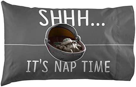 Jay Franco Star Wars The Mandalorian Coffee 1 Pack Pillowcase - Double-Sided Kids Super Soft Bedding - Features The Child Baby Yoda Grogu (Official Star Wars Product)