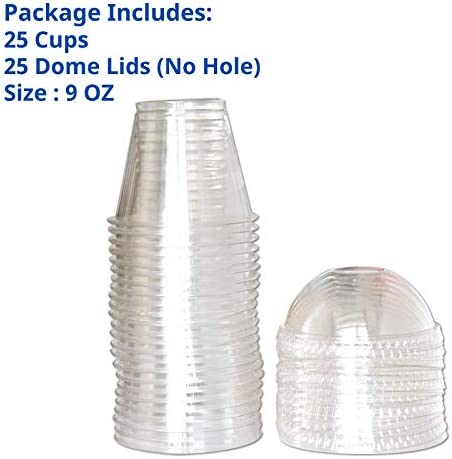 9 oz Clear Plastic Cups with Lids - 25 Sets Dessert Cups with Dome Lids (NO HOLE), Crystal PET Parfait Cups with Lids, Disposable Party Cups for Fruit/Ice Cream/Cupcake/Iced Cold Drinks
