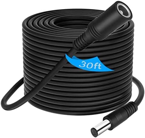 30FT DC Power Extension Cable 5.5mm x 2.1mm 12V DC Extension Cord Security Camera Wire Male to Female for CCTV Indoor Camera,Standalone LED Strip,DC Power Supply Adapter Extender Cable