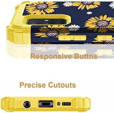 Fingic Compatible with Samsung Galaxy A71 5G Case Sunflower 3 in 1 Heavy Duty Protection Hybrid Hard PC Soft Silicone Rugged Bumper Full-Body Shockproof Protective Case for Galaxy A71 5G, Yellow