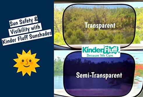 kinder Fluff Car Window Shade (4Pack)-The Only Certified Car Window Sun Shade for Baby Proven to Block 99.95% UVR - Mom's Choice Gold Award Winning -Car Window Shade for Baby- Car Seat Sun Protection