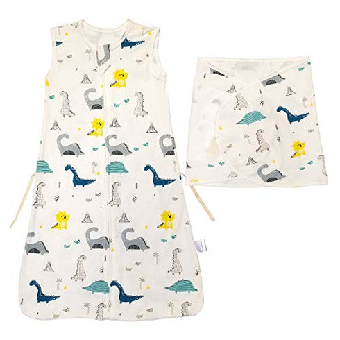 Baby Dinosaur Swaddle Cotton Split Sleeping Bag Swaddle Wearable Blanket for Boys and Girls, 4 Season, 6-12 Months (Blue Dinosaur)