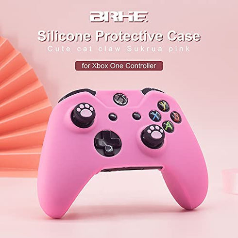 BRHE Cute Skin Cover for Xbox-One / Series X/S Controller Anti-Slip Silicone Grip Protective Case Accessories Set Wireless/Wired Gamepad Joystick with 2 Cat Paw Thumb Grips Caps (Deep Pink)