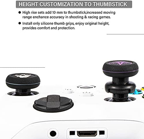 Playrealm FPS Thumbstick Extender x 2 & Printing Rubber Silicone Grip Cover x 4 for Xbox Series X/S & Xbox One Controller(Ghost White&Demon Purple)