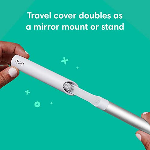 Quip Adult Electric Toothbrush - Sonic Toothbrush with Travel Cover & Mirror Mount, Soft Bristles, Timer, and Metal Handle - Silver