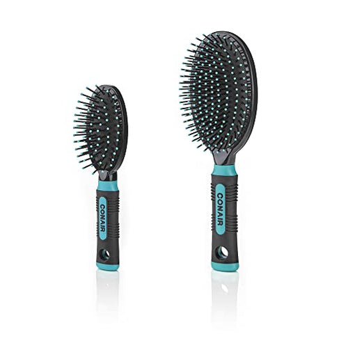 Conair Salon Results Hairbrush, 1 Travel Hairbrush and 1 Full-Sized Brush Included, Hairbrushes for Women and Men, Color May Vary, 2 Pack