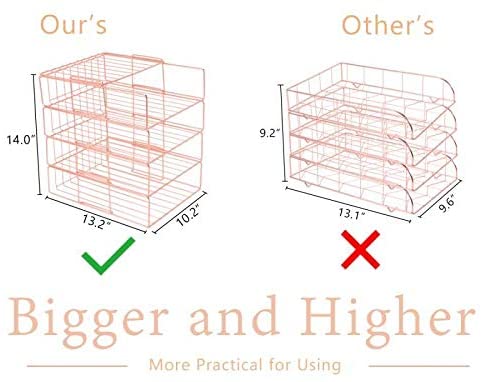 Hosaken Paper Tray, 4 Tier Stackable File Tray, Decorative Desk File Organizer Rack for Office Supplies and Accessories, 0.16Inch Thick Frame Rose Gold