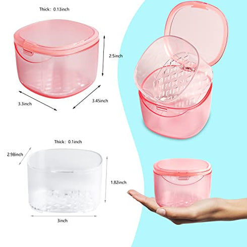 Uouovo 2022 Upgraded Denture Bath Box Cup, Retainer Cleaning Box, Complete Clean Care for Dentures, Denture Case - Second Generation (transparent pink)