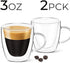 DLux Espresso Coffee Cups 3oz, Double Wall, Clear Glass Set of 2 Glasses with Handles, Insulated Borosilicate Glassware Tea Cup