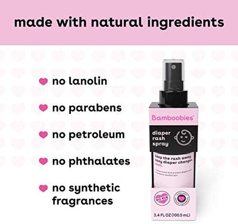 Bamboobies Baby's Diaper Spray, Comfort and Protect Your Baby's Bottom, Made with Natural Ingredients, 3.4 Oz Spray Bottle, Made in the USA