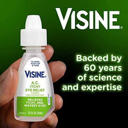 Visine A.C. Itchy Eye Relief Eye Drops for Relief of Red, Itchy, Watery Eyes & Visine Dry Eye Relief All Day Comfort Lubricant Eye Drops for Relief of Dry Eyes, Value Multipack, 2 Items