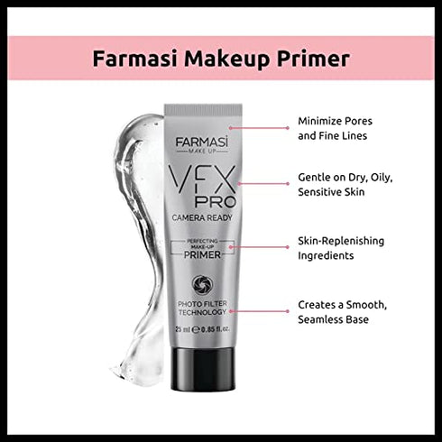 Farmasi VFX PRO Camera-Ready Primer Face Makeup, Advanced Pore Minimizer for Dry, Oily, or Combination Skin, Silky Smooth Skin Revitalizer with Oil-Free Support, Leightweight and All-day Hold, 25 mL