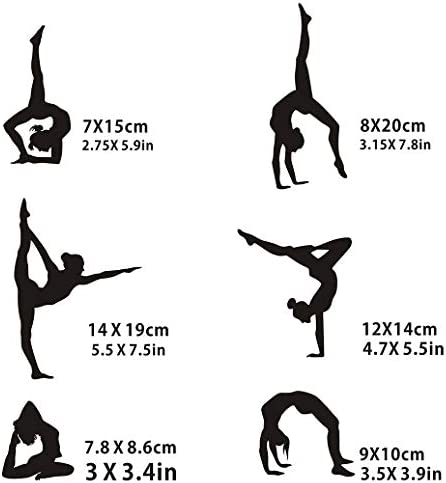 Gymnastics Wall Decals Silhouettes Sport Art Girl Vinyl Decals Wall Sticker Fits Kids Room Decor Home Wall Decor Set of 6 (7.87”H X 23.62”W)