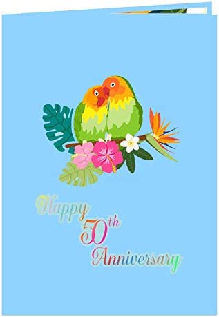 Liif 50th Lovebird Anniversary 3D Greeting Pop Up Card, Happy 50th Anniversary Wedding Card & Gift - For Husband, Wife, Parents, Couple, Grandparents | With Message Note & Envelop | Size 7" x 5"