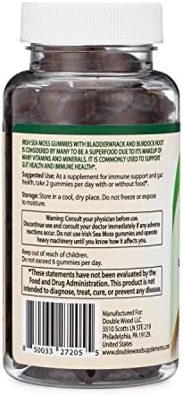 Sea Moss Gummies for Adults Max Strength 3,000mg (60 Irish Sea Moss Gel Gummies Enhanced with Bladderwrack and Burdock Root) Superfood Gummies for Immune Support by Double Wood Supplements