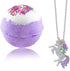 Unicorn Bubble Bath Bomb with Unicorn Necklace Inside. Extra Large Bath Ball (8 oz) in Giftable Box, 100% Natural Ingredients for Sensitive Skin. Gift on Easter, Birthday, Mother Day, Xmas