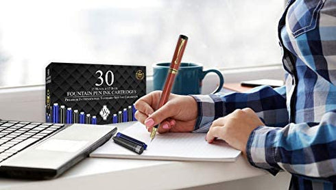 Wordsworth & Black Fountain Pen Ink Refills - Set of 15 Black - 15 Blue Ink Cartridges - International Standard Size - Length APPR 2.04 Inch - Base Diameter APPR 0.24 Inch - Disposable and Generic