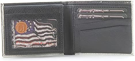 Li Men's Rugged U.S.A. Flag Print Vegan Vegetable Leather Bi-Fold Wallet With Matching Gift Box (American Flag) (Don't Tread Flag)