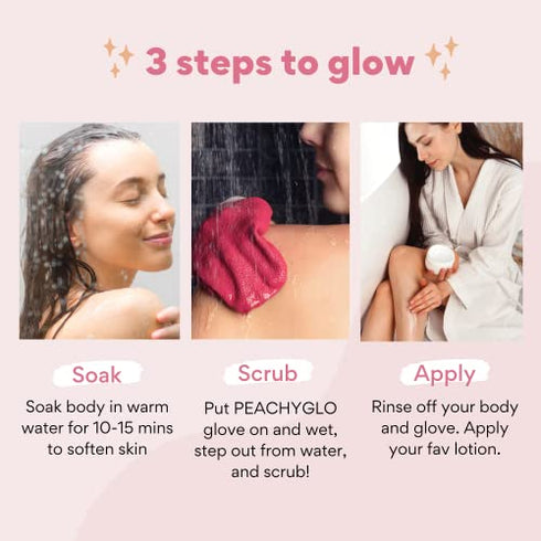 PEACHYGLO Deep Exfoliating Glove for Body 2pc - Shower Scrubbing Mitt for Softer Illuminate Skin, Dead Skin Remover for Women, Silky Smooth Skin
