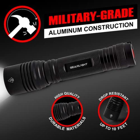 GearLight S2000 LED Flashlight - Super Bright, Powerful, Mid-Size Tactical Flashlights with High Lumens for Outdoor Activity & Emergency Use