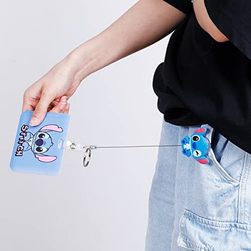 Cartoon Stitch Badge Reel Retractable ID Card Badge Holder with Alligator Clip Name Badge for Student Nurse Employee Coworker (BRL Stitch)