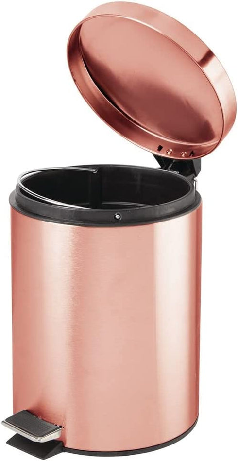 mDesign Modern 1.3 Gallon Round Small Metal Step Trash Can Wastebasket, Garbage Container Bin - for Bathroom, Powder Room, Bedroom, Kitchen, Craft Room, Office - Removable Liner Bucket - Rose Gold