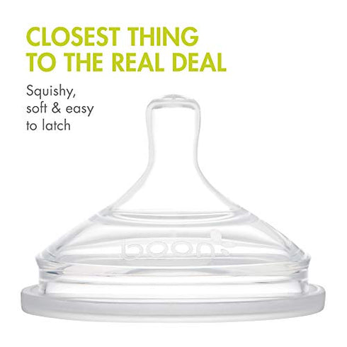 Boon Unisex Boon NURSH Silicone Replacement Nipple, Air-Free Feeding, Stage 2 Medium Flow Multi 3 Count (Pack of 1) One Size
