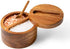 DecoVibe Acacia Salt Box Divided with Magnetic Swivel - 2-Compartment Wooden Spice Cellar - Elegant Wood Storage Keeper for Condiments, Seasoning, Pepper - Attached Spoon on Lid Cover - 3.9x3.9x2.5"