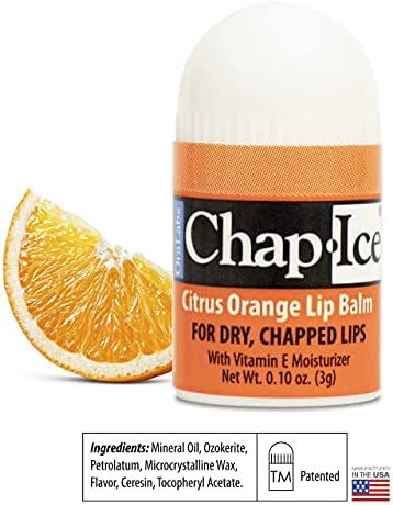 Chap-Ice® | 12-Count Mini Citrus Orange Lip Balm | Lip Balm Pack Fortified with Vitamin E for Dry, Cracked Lips | Made in USA | 12-Count Mini Lip Balm with Citrus Orange Flavor (0.10oz/3g Each)