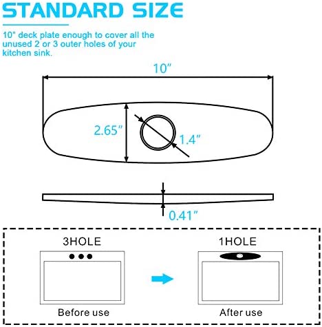 sink hole cover, escutcheon plate WEWE stainless steel deck plate for 1 or 3 hole bathroom or kitchen sink faucet Mixer tap 10" matte black