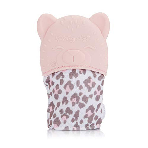Itzy Ritzy Silicone Teething Mitt - Soothing Infant Teething Mitten with Adjustable Strap, Crinkle Sound & Textured Silicone to Soothe Sore & Swollen Gums, Blush Leopard