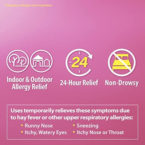HealthA2Z Fexofenadine Hydrochloride 180mg, Antihistamine for Allergy Relief ,Non-Drowsy,24-Hour, 120 Count Coated Caplets,Compare to Allegra Active Ingredient