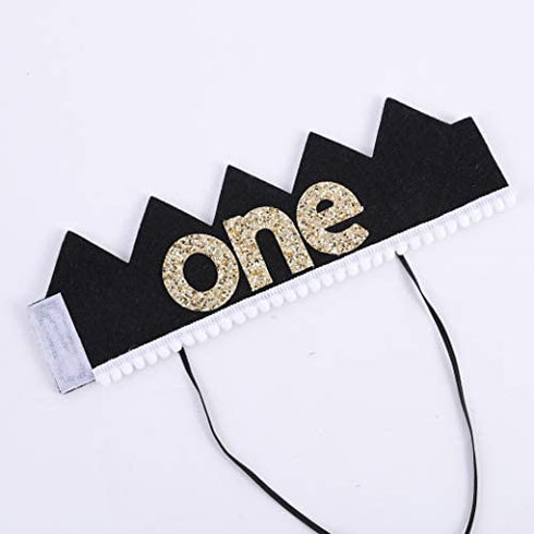 WAOUH Mr Onederful Hat for 1st Birthday - First Birthday Decoration for Baby's, Cake Smash Photo Prop, Glitter Crown for Girl or Boy (Black Golden Crown Hat)