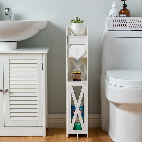 Toilet Paper Stand,Toilet Paper Holder Stand Behind Toilet Storage for Restroom Cabinet,Bathroom Storage Cabinet with Toilet Paper Holder Insert,Bathroom Stand for Small Space,White by J JINXIAMU